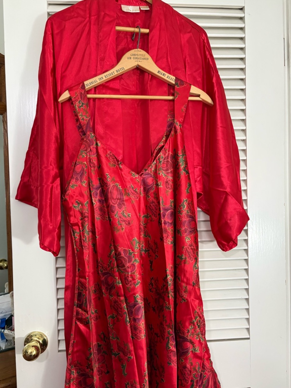 Red Satin Slip Dress and Matching Robe Set - Picture 4 of 8